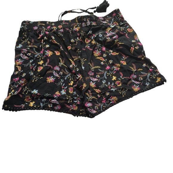 a.n.a. shorts boho small black with pink and yellow floral design elastic waist - Picture 2 of 8